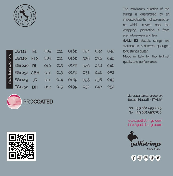 Galli EG942 - powlekane struny do gitary elektrycznej