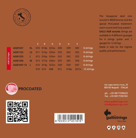 Galli AGB1253 Light Brass Procoated - struny powlekane do gitary akustycznej